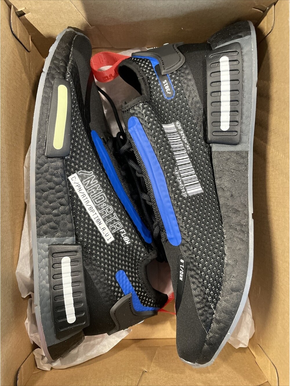 Adidas Originals NMD_R1 SPECTOO Boost Black Blue Shoes FZ3201 Men's US Size 8.5